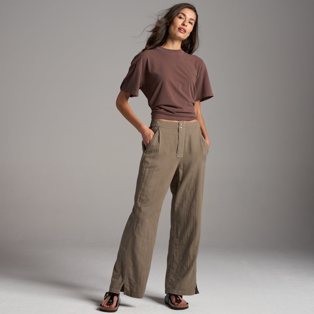 Wide Leg Linen-Blend Pants in Olive Taupe - Picture 10 of 10
